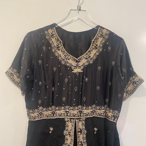 OutFit JPR Black Velvet Lace Gold  Embroidered Maxi Dress Womens XL - Picture 3 of 5